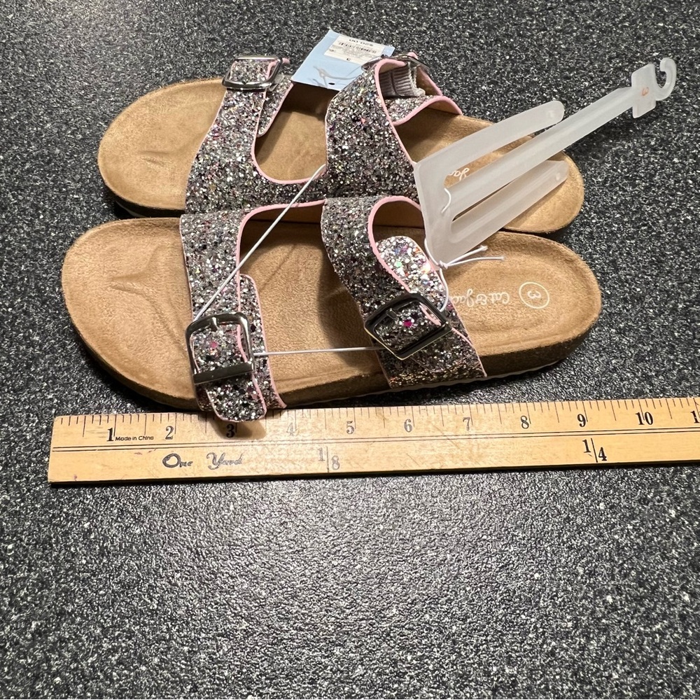 NWT Cat & Jack Girls Drew Footbed Glitter Double-Strap Sandals - Size 3 - Picture 2 of 3